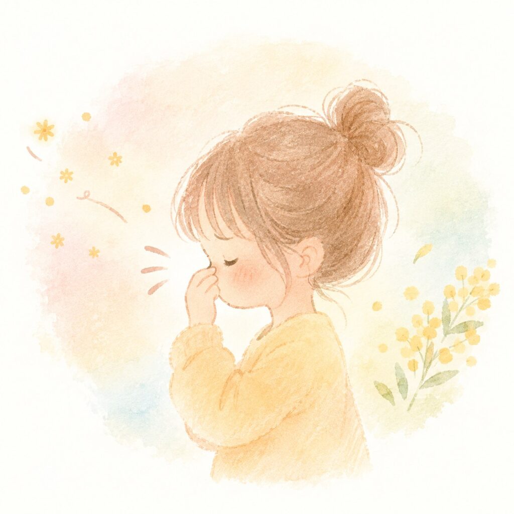 アレルギー性鼻炎に悩む女の子のイラスト